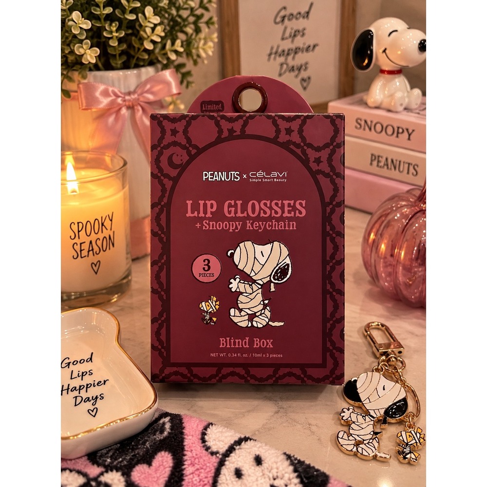 Peanuts x Celavi Snoopy Halloween Lip Gloss Blind Box 3pk & Mystery Keychain